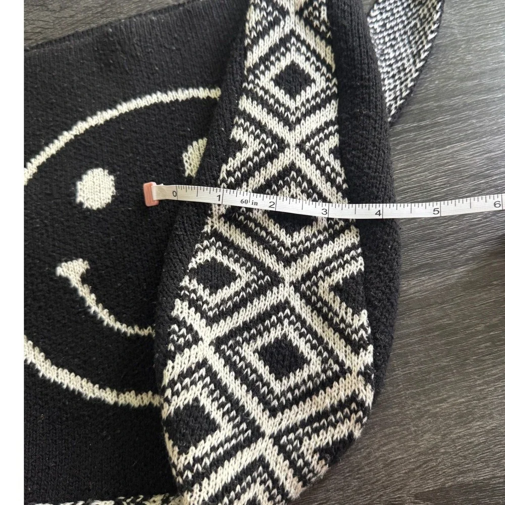 Black Knit Smiley Face Hobo Bag Geometric Diamond Trim Shoulder Bag